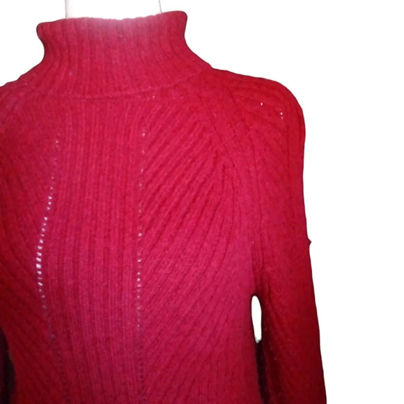 Sundance Red Cotton Silk Blend Rib Knit Turtleneck Sweater Size Small - Picture 2 of 7